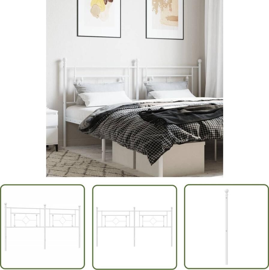 The Living Store Hoofdbord Rond Bedframe 187x97 cm wit Staal Poten en Rugsteun Hoofd Bord Hoofdeinde Bed Frame Bedaccessoires Slaapkamers