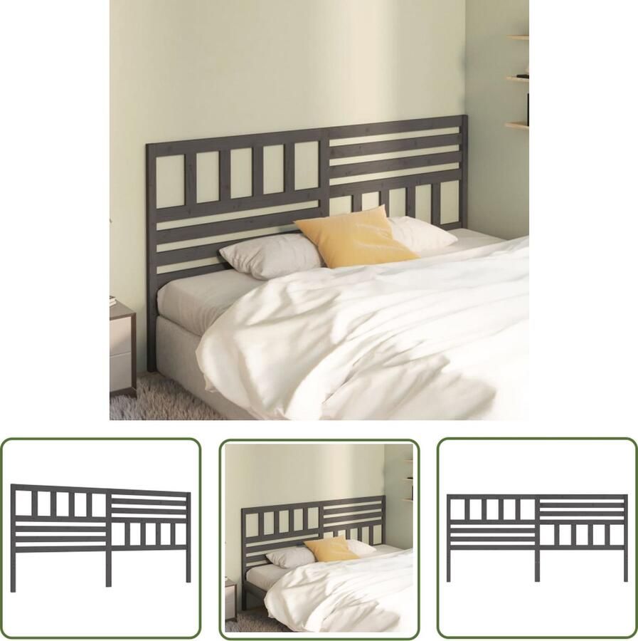 The Living Store Hoofdbord 186x4x100 cm massief grenenhout grijs Hoofd Bord Hoofdeinde Beddecoratie Slaapkamer Decoratie Hout