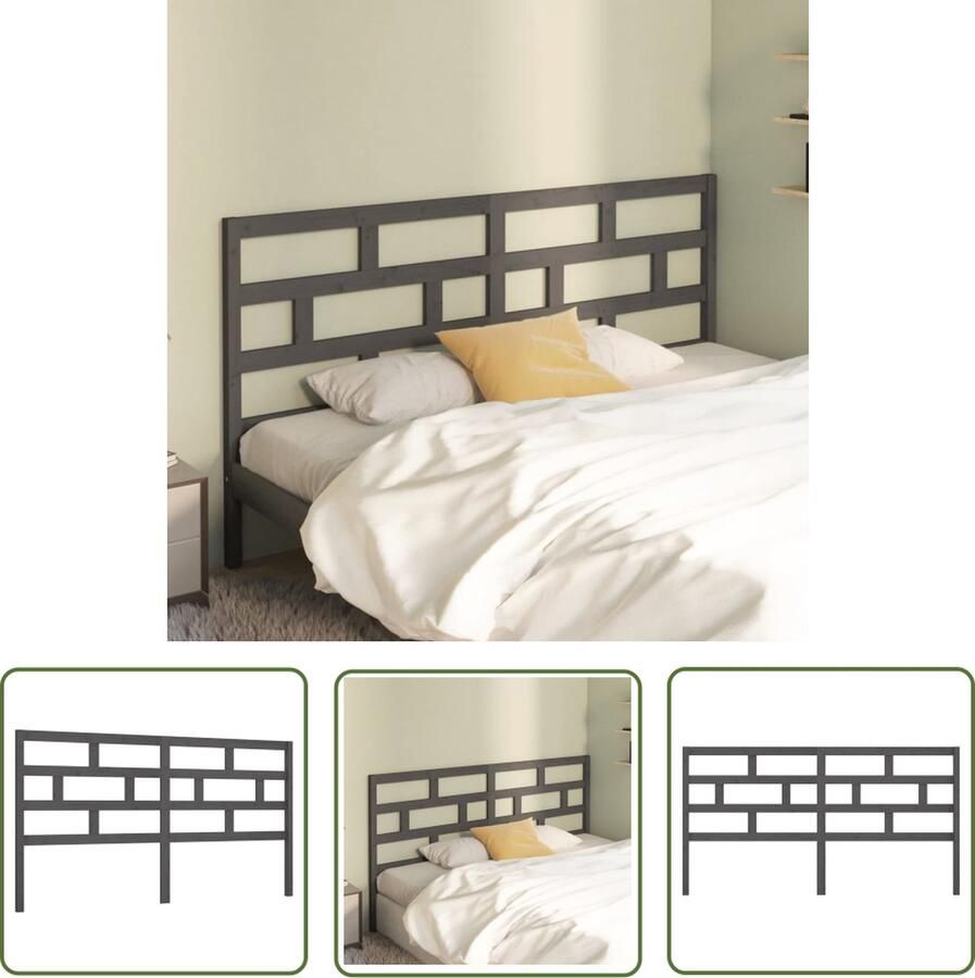 The Living Store Hoofdbord 186x4x100 cm massief grenenhout grijs Hoofd Bord Hoofdeinde Grenenhout Hout Grijs