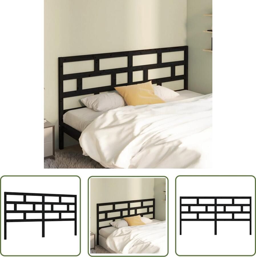 The Living Store Houten Hoofdeinde Zwarte Klassieke Uitstraling 186 x 4 x 100 cm Massief Grenenhout Hoofd Bord Hoofdeinde Houten Hoofdbord Massief Grenenhout Zwart