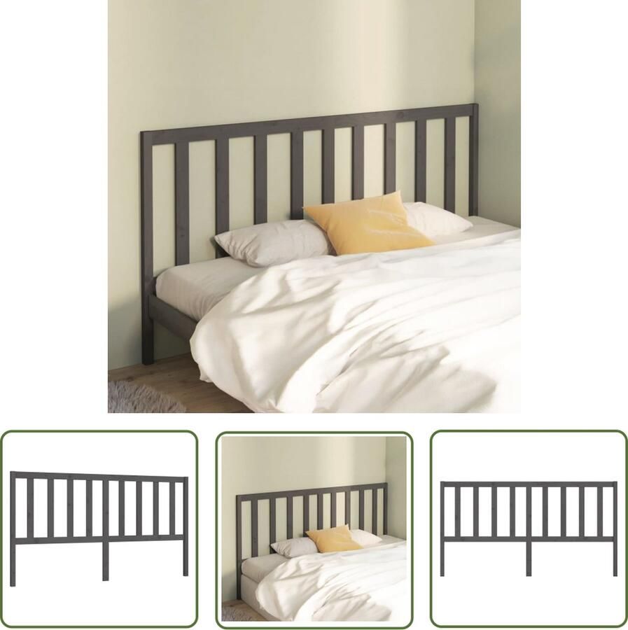 The Living Store Hoofdbord 206x4x100 cm massief grenenhout grijs Hoofd Bord Hoofdeinde Beddecoratie Hout Meubilair Griezen Kleuren