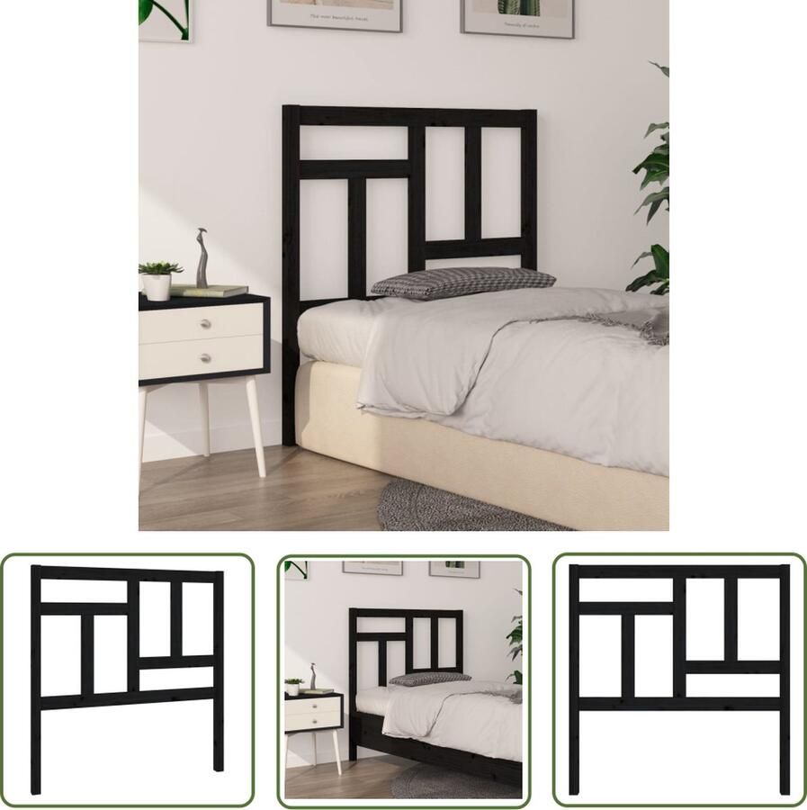 The Living Store Houten Hoofdeinde Hoofdeinden 80.5 x 4 x 100 cm Zwart Hoofd Bord Hoofdeinde Houten Hoofdbord Grenenhout Zwart