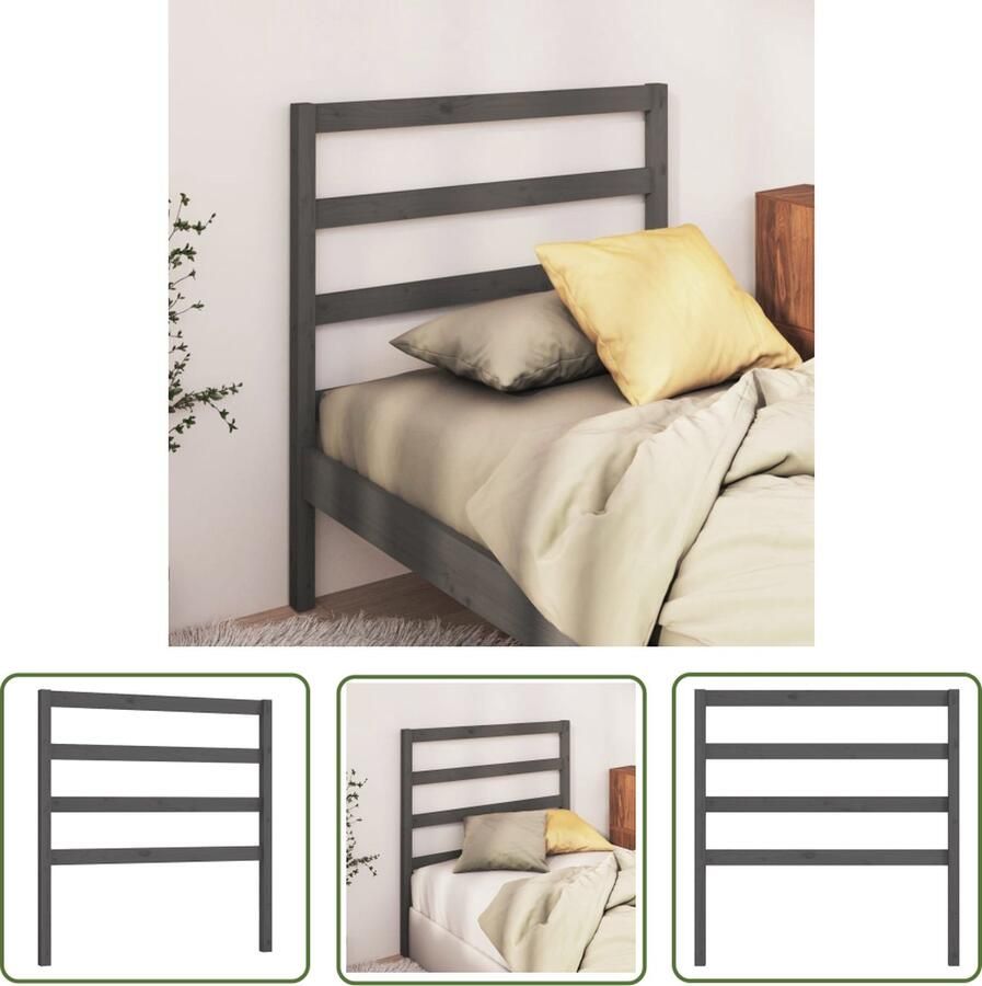 The Living Store Houten hoofdeinde Massief grenenhout 95 x 4 x 100 cm Grijs Hoofd Bord Hoofdeinde Houten Hoofdbord Beddecoratie Slaapkamer Decoratie