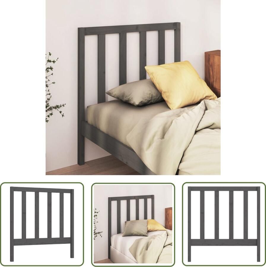 The Living Store Hoofdbord 96x4x100 cm massief grenenhout grijs Hoofd Bord Hoofdeinde Beddecoratie Slaapkamer Decoratie Hout Meubilair