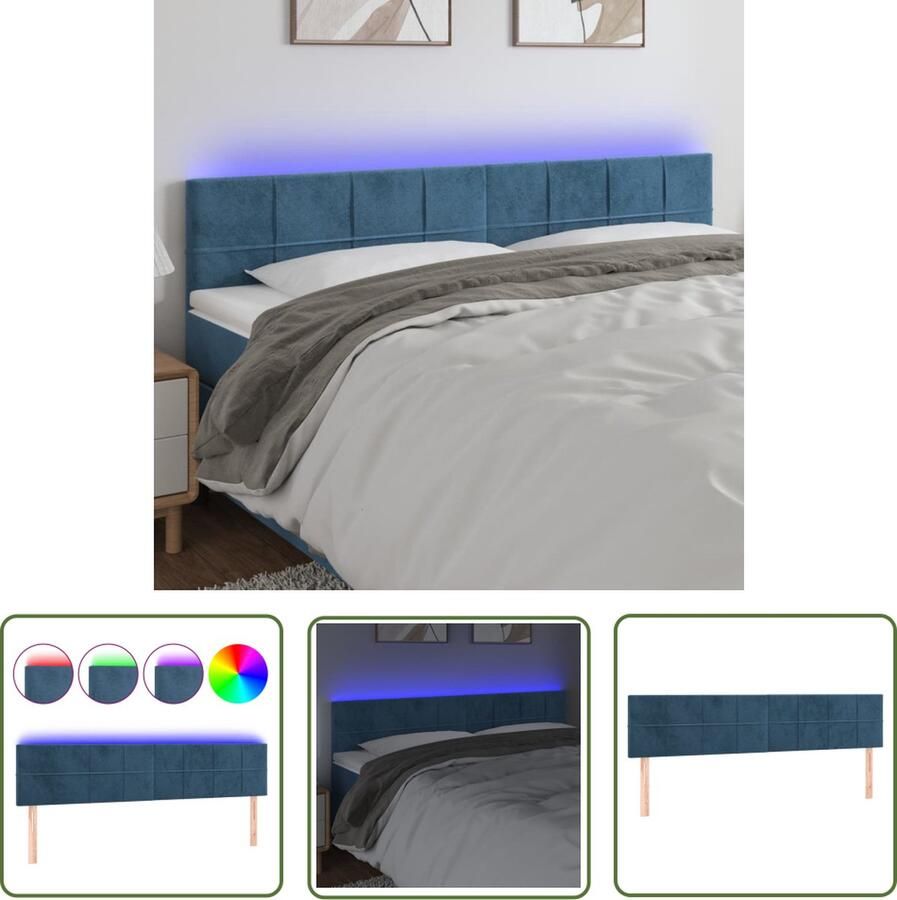 The Living Store Hoofdbord LED 200x5x78 88 cm fluweel donkerblauw Hoofd Bord Hoofdeinde Led Lamp Blauw Hoofdbord Velvet Hoofdbord