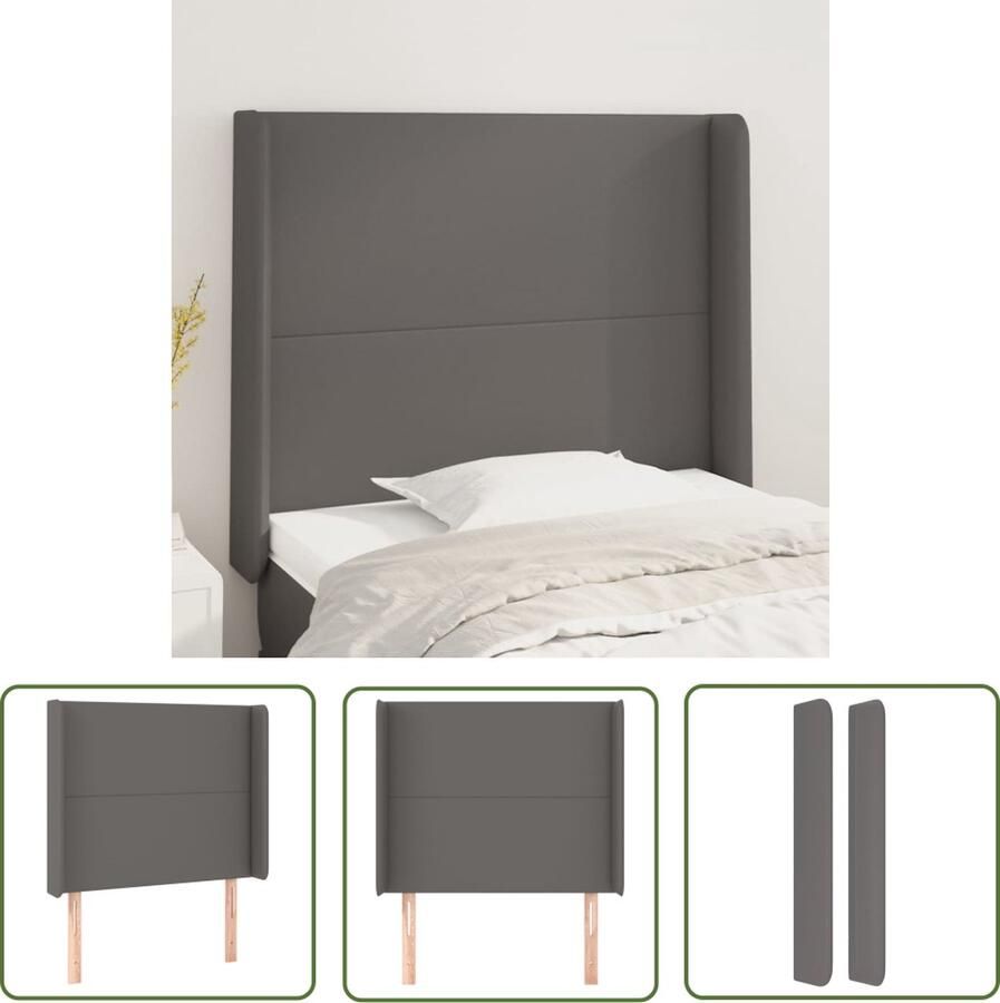 The Living Store Hoofdbord met randen 103x16x118 128 cm kunstleer grijs Hoofd Bord Hoofdeinde Beddecoratie Kunstleder Grijze Kamer