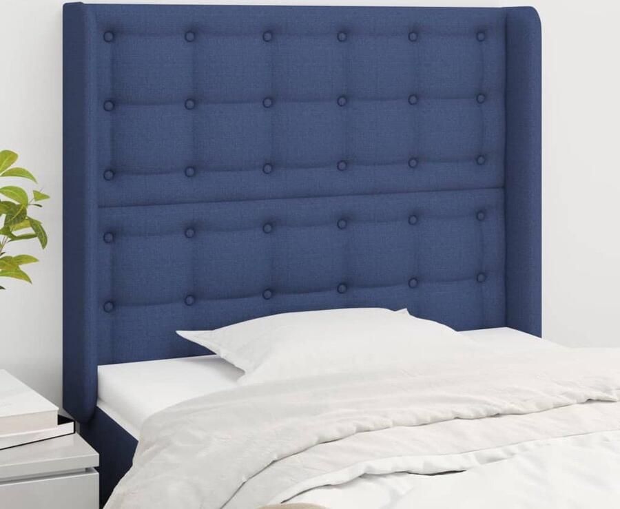 The Living Store Hoofdbord met randen 103x16x118 128 cm stof blauw Hoofd Bord Hoofdeinde Beddecoratie Slaapkamers Blauwe Kamer