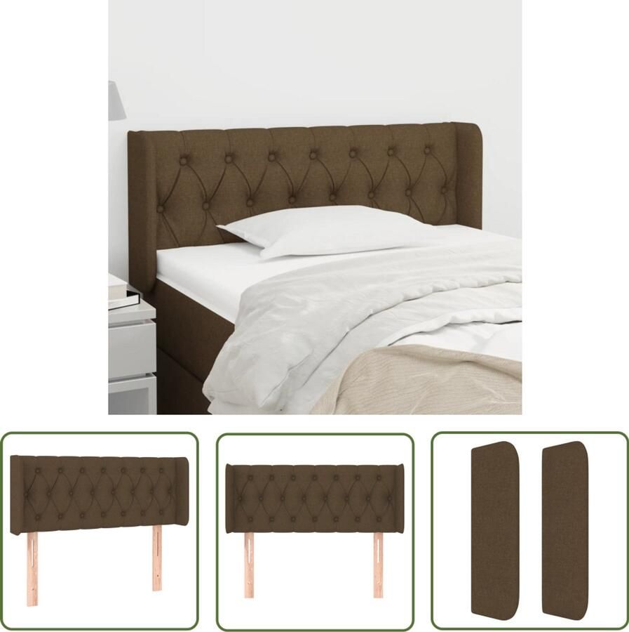 The Living Store Hoofdbord met randen 103x16x78 88 cm stof donkerbruin Klassieke Hoofdbord Stoffen Donkere Bruine Hoofdbord Met Oren Beddecoratie
