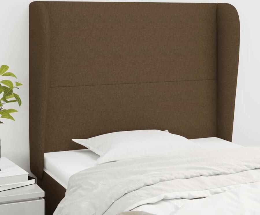 The Living Store Hoofdbord met randen 103x23x118 128 cm stof donkerbruin Hoofd Bord Hoofdeinde Bedding Slaapkamers Donkere Kleuren