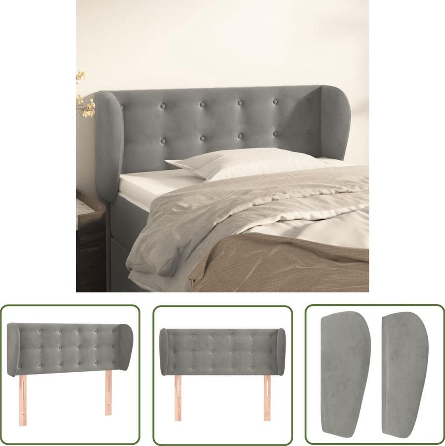 The Living Store Hoofdbord met randen 103x23x78 88 cm fluweel lichtgrijs Hoofd Bord Hoofdeinde Beddecoratie Slaapkamers Luxe Bedding