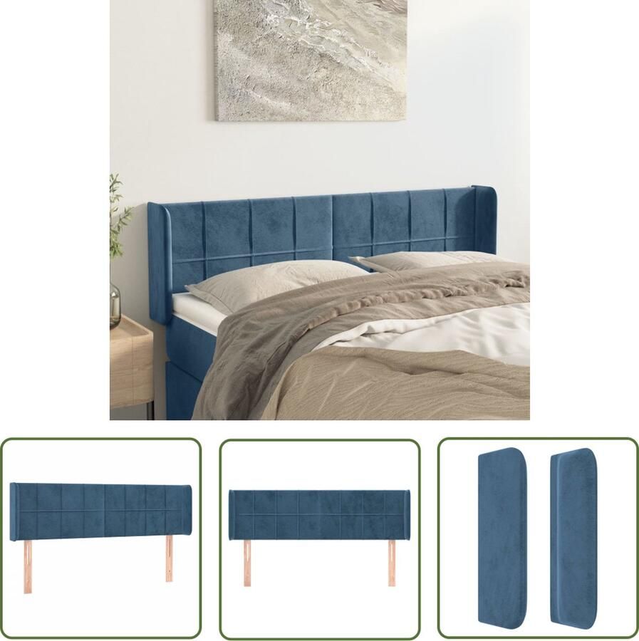 The Living Store Hoofdbord met randen 147x16x78 88 cm fluweel donkerblauw Hoofd Bord Hoofdeinde Bedding Slaapkamers Luxe Bedding