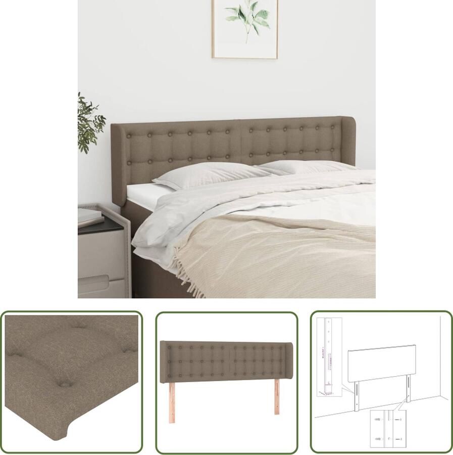 The Living Store Hoofdbord met randen 147x16x78 88 cm stof taupe Hoofd Bord Hoofdeinde Bed Ombouw Slaap Kamer Meubels Stoffen Hoofdbord - Foto 2
