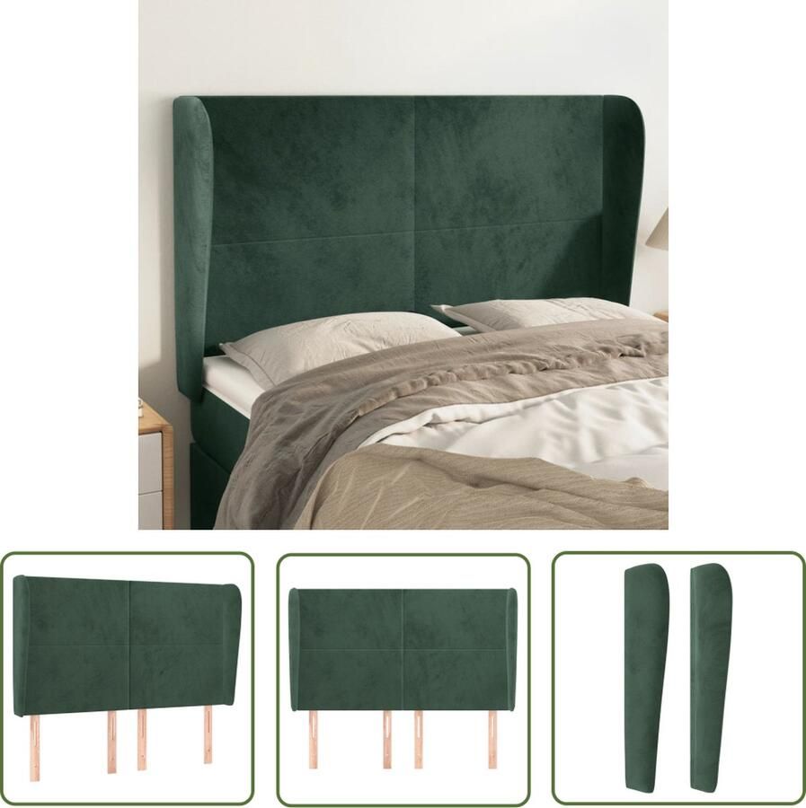 The Living Store Hoofdbord met randen 147x23x118 128 cm fluweel donkergroen Hoofd Bord Hoofdeinde Beddecoratie Velvet Donkere Kleuren