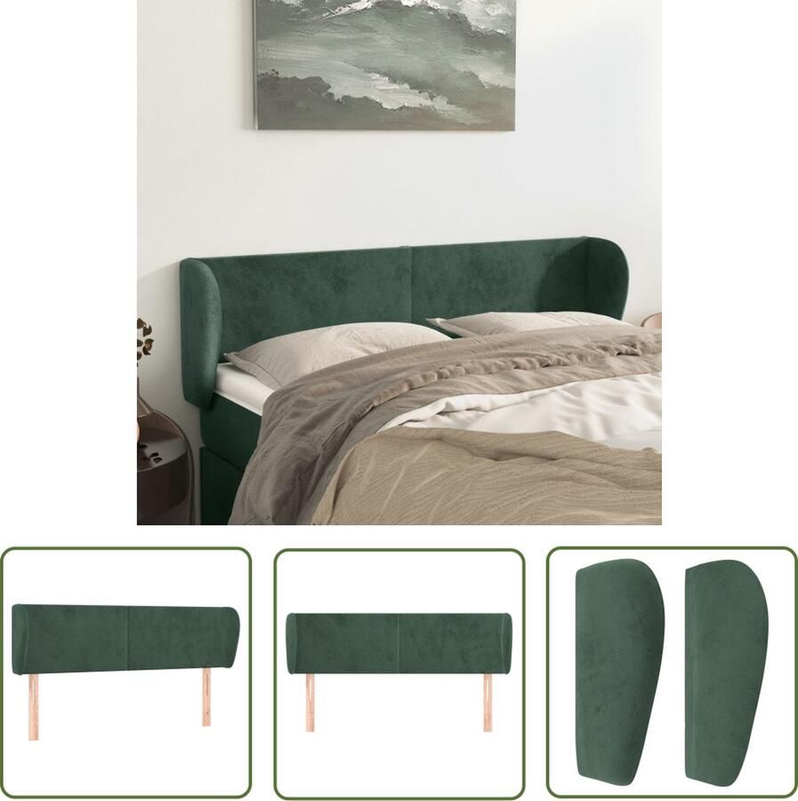 The Living Store Hoofdbord met randen 147x23x78 88 cm fluweel donkergroen Hoofd Bord Hoofdeinde Velvet Groen Donkere Kleuren