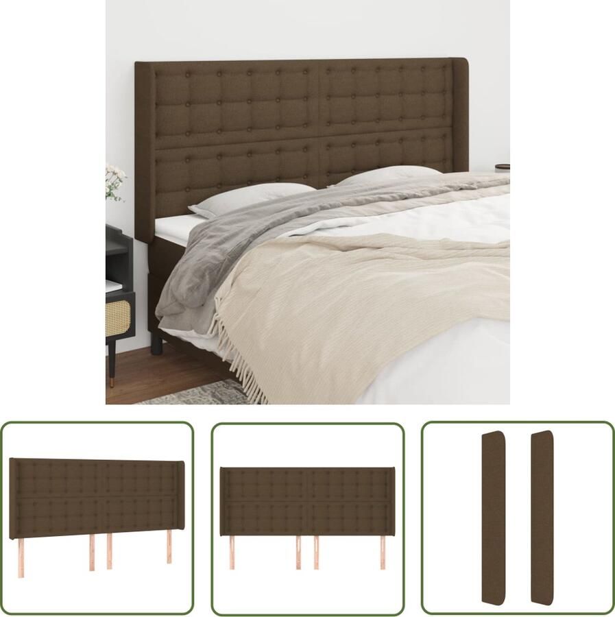 VidaXL Hoofdbord met randen 163x16x118 128 cm stof donkerbruin Hoofd Bord Hoofdeinde Beddengoed Slaapkamer Decoratie Donkere Meubels