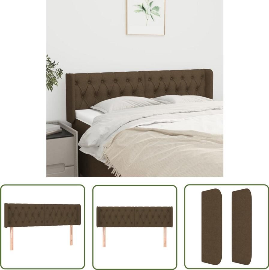 The Living Store Hoofdbord met randen 163x16x78 88 cm stof donkerbruin Hoofd Bord Hoofdeinde Bedding Accessoires Kamer Decoratie Stoffen Hoofdbord