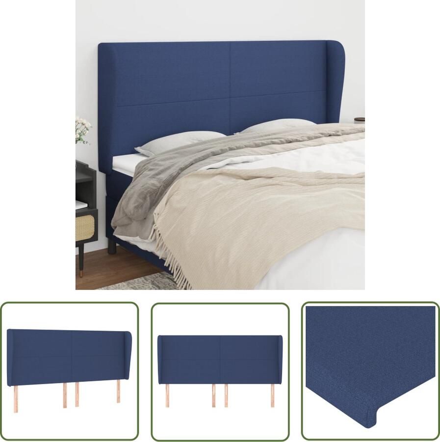 The Living Store Hoofdbord met randen 163x23x118 128 cm stof blauw Hoofd Bord Hoofdeinde Beddecoratie Slaapkamers Comfortabel