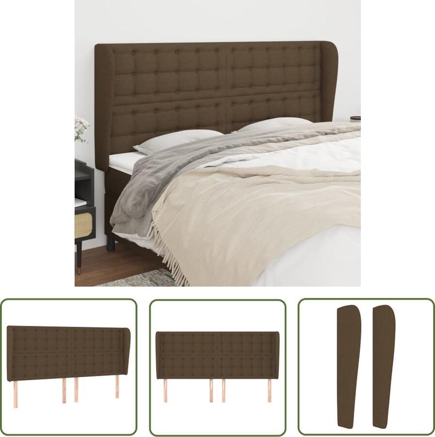 VidaXL Hoofdbord met randen 163x23x118 128 cm stof donkerbruin Hoofd Bord Hoofdeinde Bed Accessoires Slaap Kamer Meubels Klassiek Hoofdbord