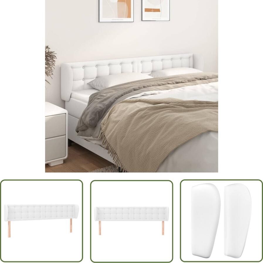VidaXL Hoofdeinde Hoofd Bord Hoofdbord met randen 163x23x78 88 cm kunstleer wit Kunstleder Wit Bedkader