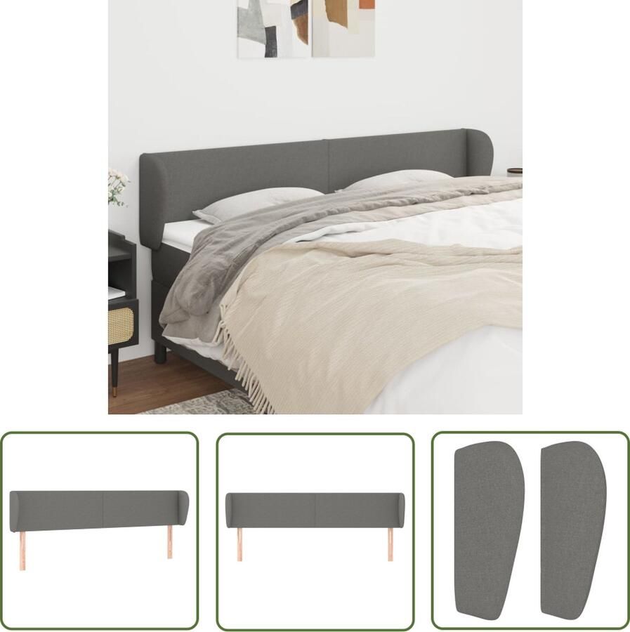 The Living Store Hoofdbord met randen 163x23x78 88 cm stof donkergrijs Hoofd Bord Hoofdeinde Bedding Slaapkamer Decoratie Donkere Kleuren