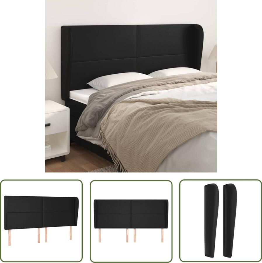 The Living Store Hoofdbord met randen 183x23x118 128 cm kunstleer zwart Hoofd Bord Hoofdeinde Beddecoratie Slaapkamers Zwarte Meubels