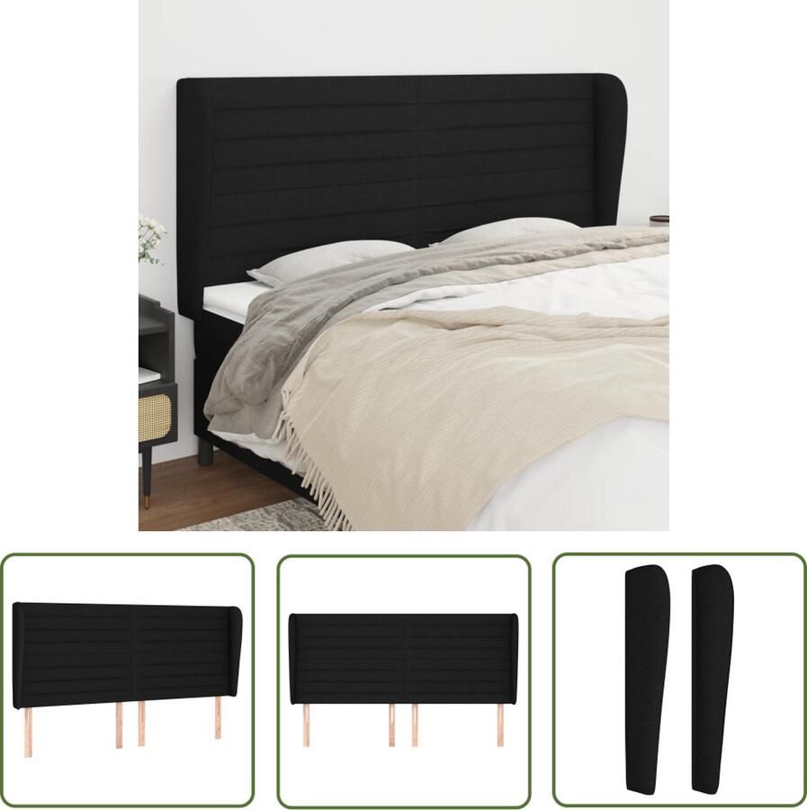 The Living Store Hoofdbord Hoofdeind en rand Zwart 183 x 23 x 118 128 cm Duurzaam materiaal Hoofd Bord Hoofdeinde Beddecoratie Zwarte Hoofdbord Stoffen Hoofdbord
