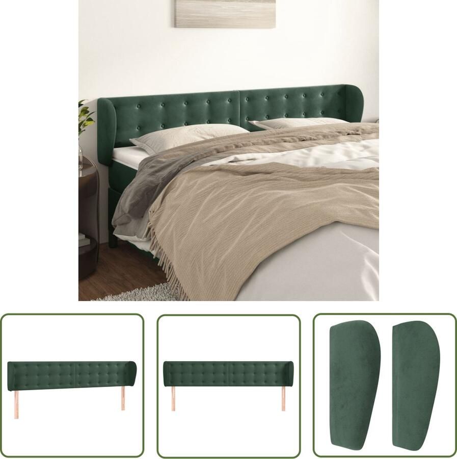 The Living Store Hoofdbord met randen 183x23x78 88 cm fluweel donkergroen Hoofd Bord Hoofdeinde Beddecoratie Velvet Groen