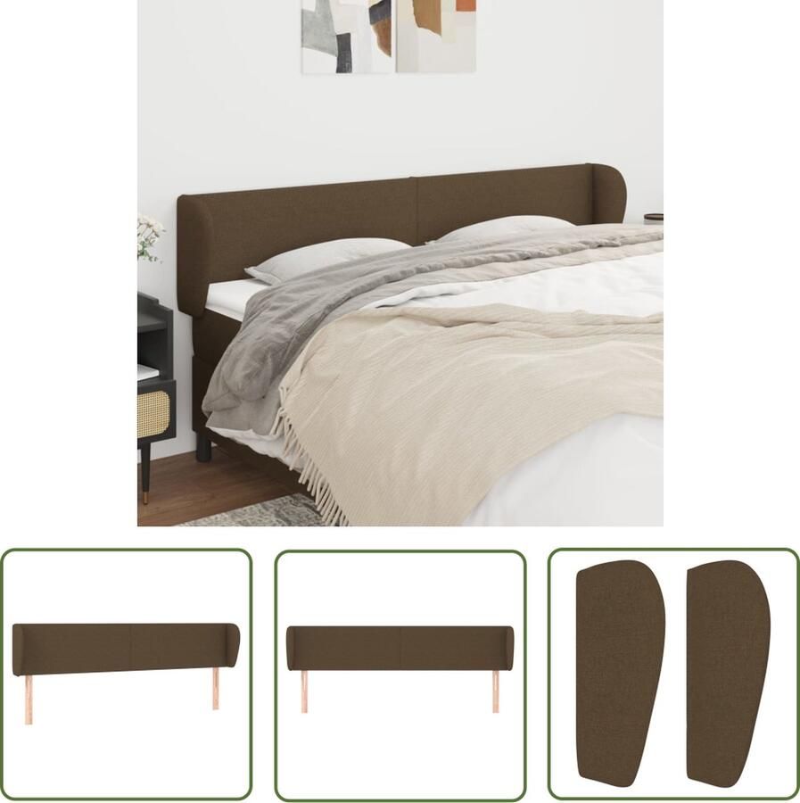 The Living Store Hoofdbord met randen 183x23x78 88 cm stof donkerbruin Hoofd Bord Hoofdeinde Beddengoed Slaapkamers Donkere Kleuren