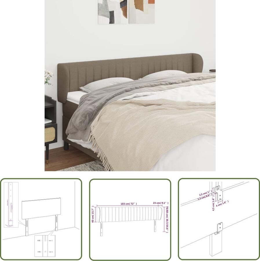 The Living Store Hoofdeind 183x23x78 88 cm Taupe stof hout Verstelbare hoogte Hoofd Bord Hoofdeinde Beddecoratie Stoffen Hoofdbord Tapijt Beige