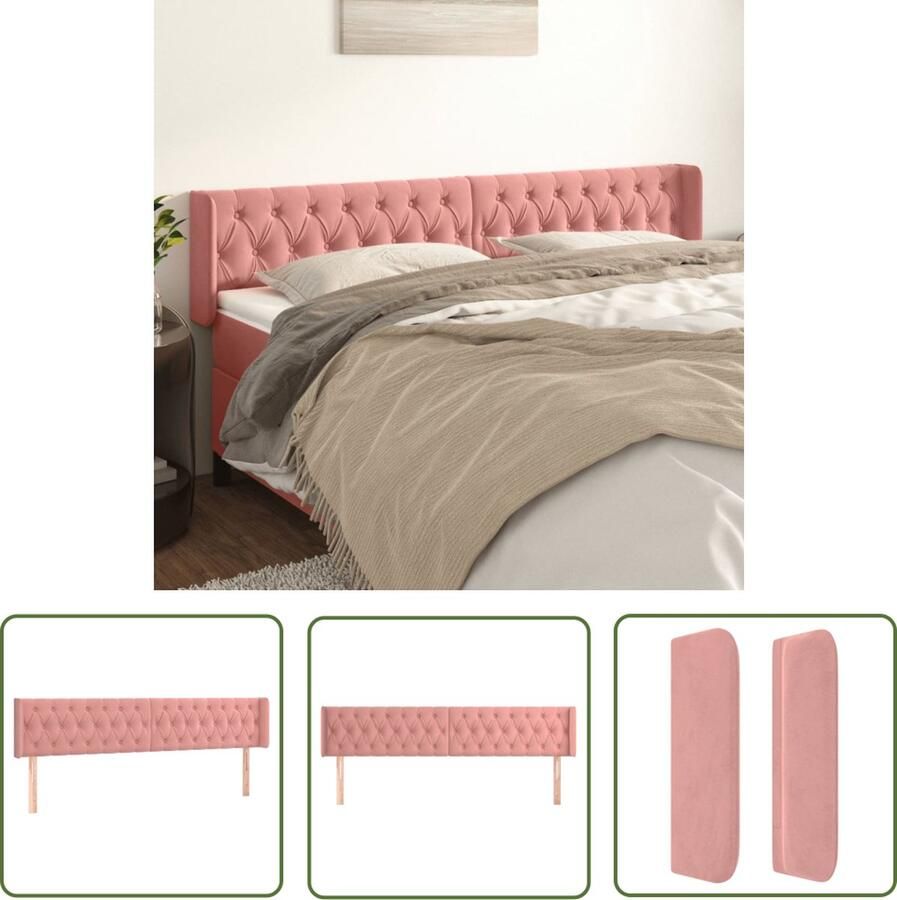 The Living Store Hoofdbord Hoofdeind met verstelbare hoogte Comfortabele ondersteuning Zacht fluweel Stevige poten 203 x 16 x 78 88 cm roze 100% polyester Hoofd Bord Hoofdeinde Beddecoratie Velvet Hoofdbord Roze Hoofdbord