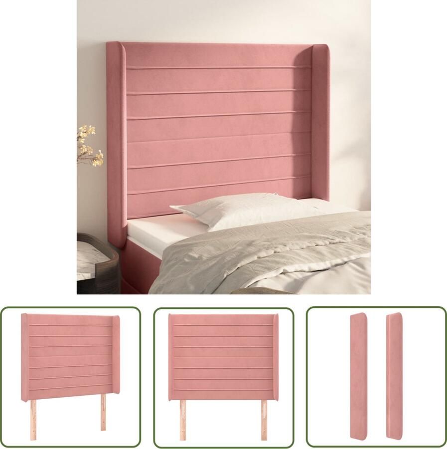 The Living Store Hoofdbord met randen 83x16x118 128 cm fluweel roze Hoofd Bord Hoofdeinde Beddecoratie Velvet Roze