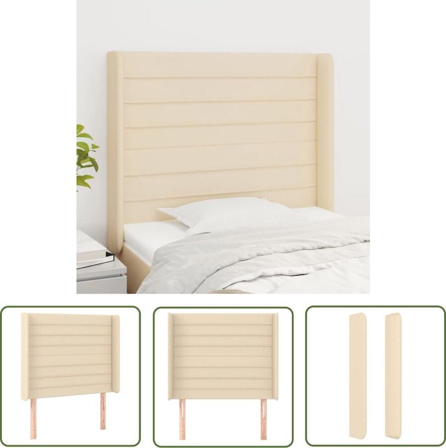 The Living Store Hoofdeind Hoofdbord Crème 83x16x118 128 cm Duurzaam stof houten poten verstelbare hoogte comfortabele ondersteuning Hoofd Bord Hoofdeinde Beddecoratie Stoffen Hoofdbord Creme Kleur