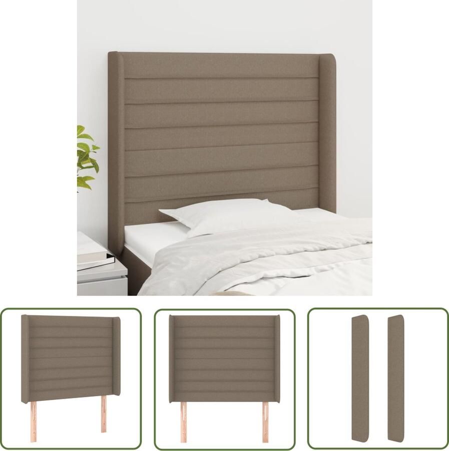 The Living Store Hoofdbord met randen 83x16x118 128 cm stof taupe Hoofd Bord Hoofdeinde Beddecoratie Stoffen Hoofdbord Taupes Meubels