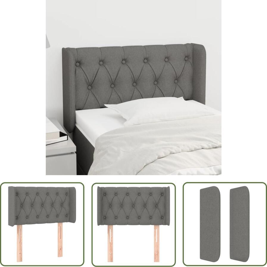 The Living Store Hoofdbord Hoofdeind en rand 83 x 16 x 78 88 cm Duurzaam stof Verstelbare hoogte Donkergrijs Hoofd Bord Hoofdeinde Beddecoratie Slaapkamers Donkere Kleuren