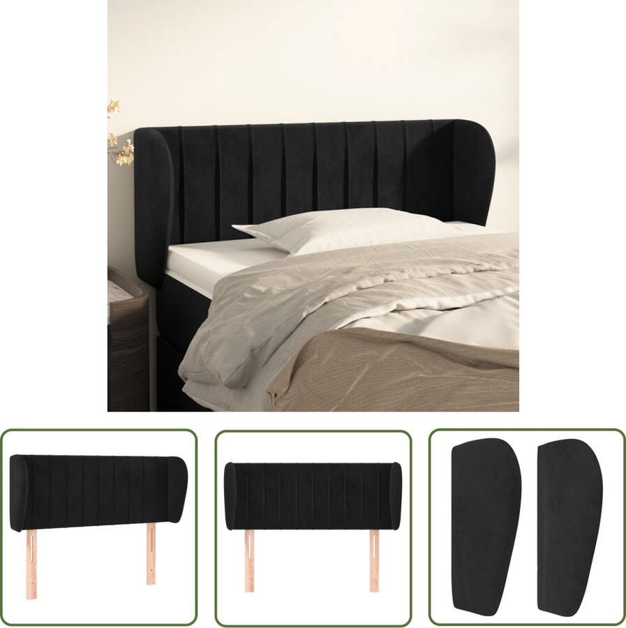 The Living Store Hoofdbord met randen 83x23x78 88 cm fluweel zwart Hoofd Bord Hoofdeinde Beddecoratie Velvet Zwarte Kamer