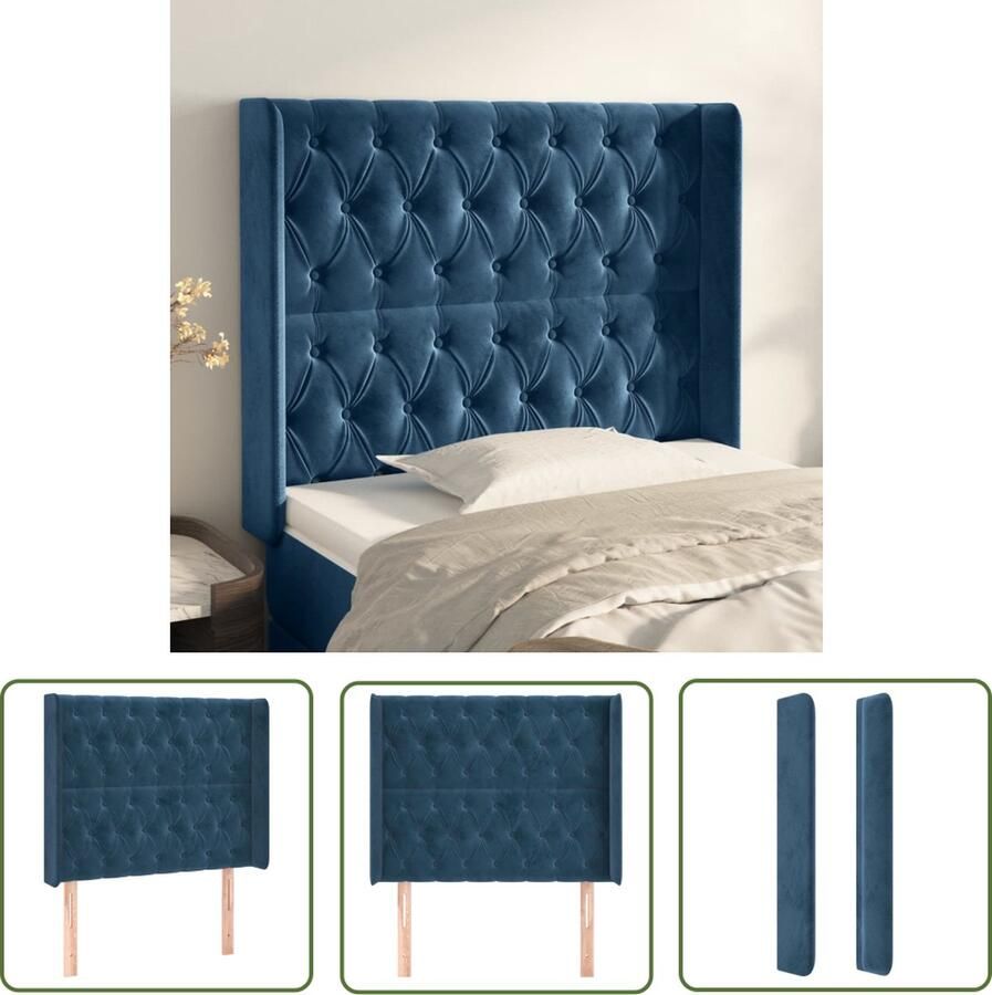 The Living Store Hoofdbord met randen 93x16x118 128 cm fluweel donkerblauw Hoofd Bord Hoofdeinde Beddecoratie Fluweel Blauw