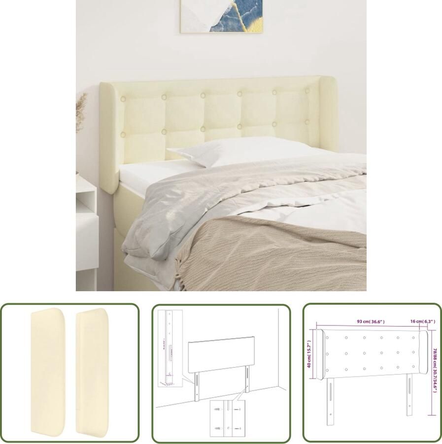 VidaXL Hoofdeinde Hoofd Bord Hoofdbord met randen 93x16x78 88 cm kunstleer crèmekleurig Beddecoratie Kamer Decoratie Slaapkamers