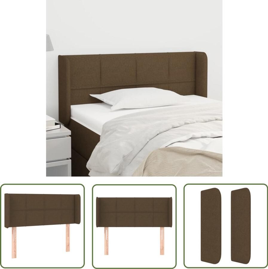 The Living Store Hoofdbord met randen 93x16x78 88 cm stof donkerbruin Hoofd Bord Hoofdeinde Bed Ombouw Stoffen Hoofdbord Donkere Bruine Meubels