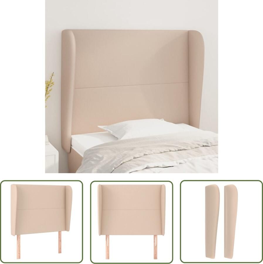 The Living Store Hoofdbord met randen 93x23x118 128 cm kunstleer cappuccinokleur Hoofd Bord Hoofdeinde Kapstok Bedroom Decor Kamerdecoratie