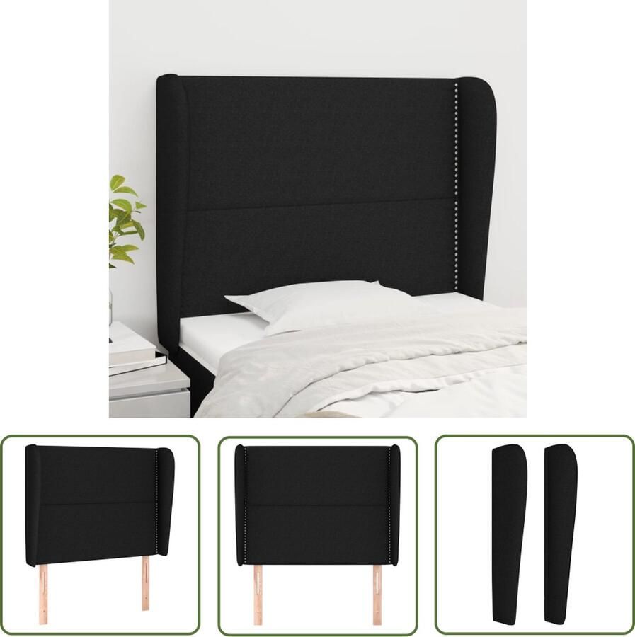 The Living Store Hoofdeind Zwarte Stoffen Bedombouw 93x23x118 128 cm Verstelbare Hoogte Hoofd Bord Hoofdeinde Beddecoratie Zwarte Stoffering Slaapkamers