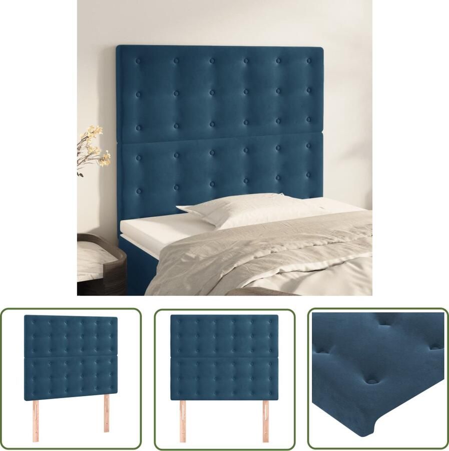 The Living Store Hoofdborden 2 st 100x5x78 88 cm fluweel donkerblauw Hoofd Bord Hoofdeinde Velvet Blauw Beddecoratie
