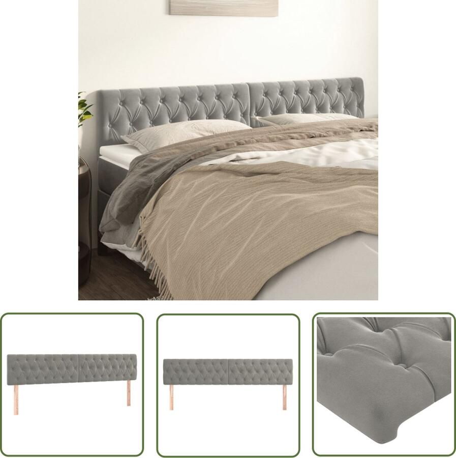 The Living Store Hoofdborden 2 st 100x7x78 88 cm fluweel lichtgrijs Hoofd Bord Hoofdeinde Beddecoratie Velvet Grijs