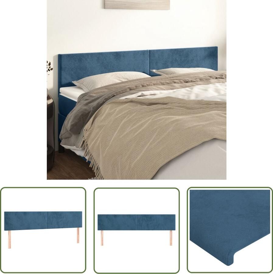 The Living Store Hoofdborden 2 st 80x5x78 88 cm fluweel donkerblauw Hoofd Bord Hoofdeinde Beddecoratie Velvet Blauw