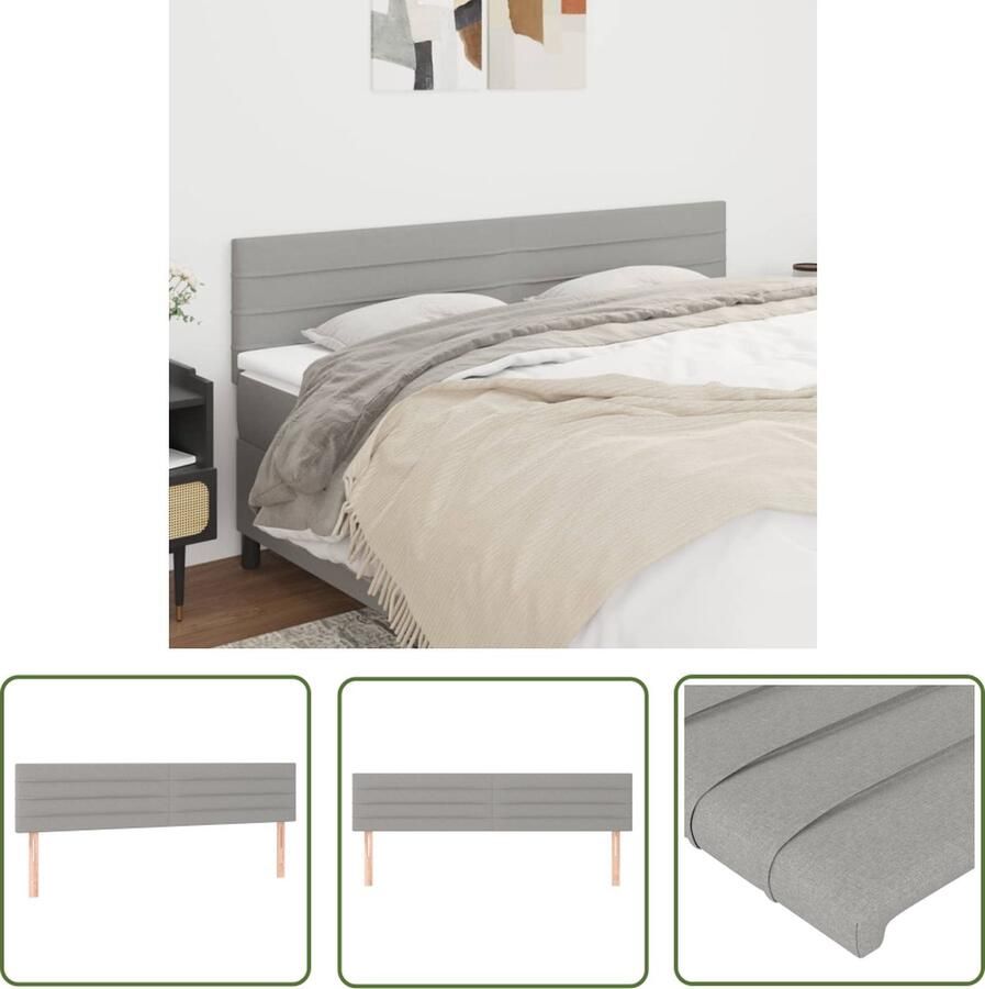 The Living Store Hoofdbord Hoofdeind Set van 2 Lichtgrijs Stof Verstelbare Hoogte 180 x 5 x 78 88 cm Hoofd Bord Hoofdeinde Beddecoratie Slaapkamers Textiel Meubilair - Foto 2