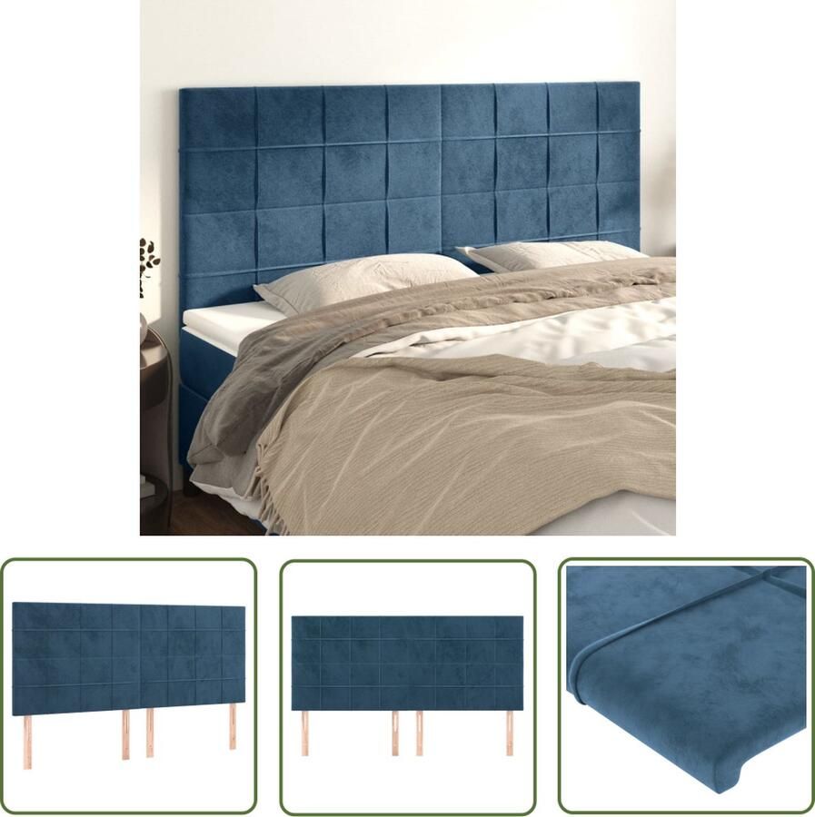 VidaXL Hoofdeinde Hoofd Bord Hoofdborden 4 st 90x5x78 88 cm fluweel donkerblauw Bed Accessoires Velvet Blauw