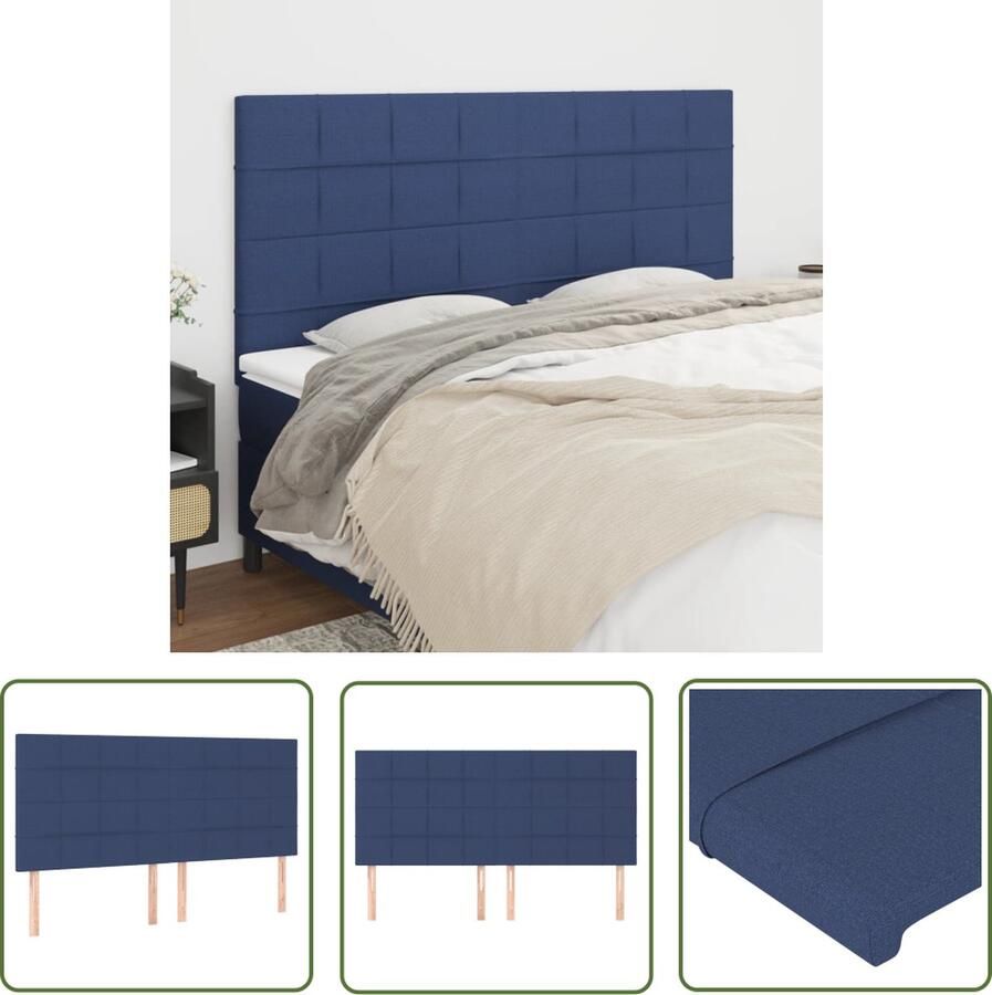 The Living Store Hoofdborden 4 st 90x5x78 88 cm stof blauw Hoofd Bord Hoofdeinde Bedding Slaapkamers Blauwdruk