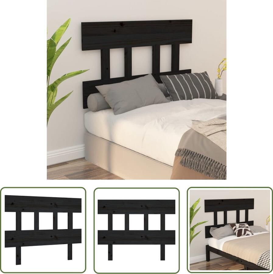 The Living Store Hoofdbord 93 5x3x81 cm massief grenenhout zwart Hoofdboard Hoofdeinde Houten Hoofdbord Grenenhout Zwart