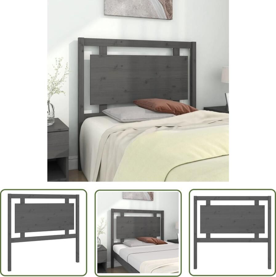 The Living Store Hoofdbord 105 5x4x100 cm massief grenenhout grijs Hoofdboard Hoofdeinde Houten Hoofdbord Beddecoratie Slaapkamer Decoratie