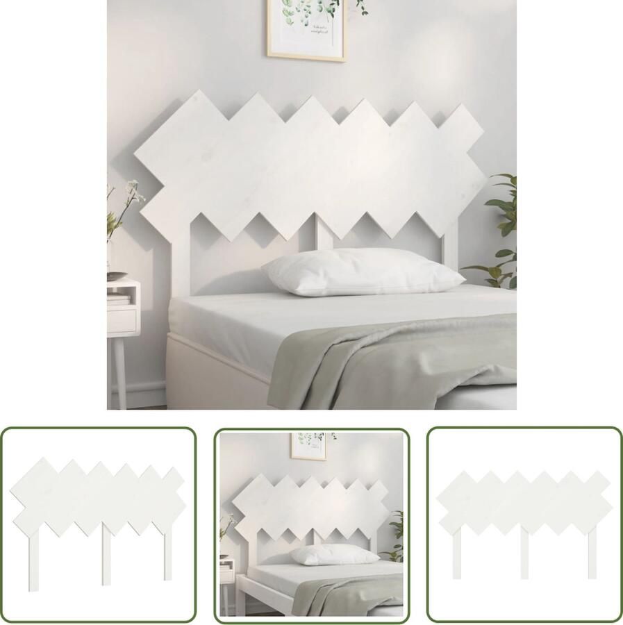 The Living Store Hoofdbord 132x3x81 cm massief grenenhout wit Hoofdboard Hoofdeinde Houten Hoofdbord Grenenhout Wit