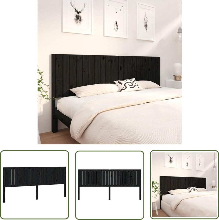 The Living Store Hoofdeinde Hout Zwart 205.5 x 4 x 100 cm Rustiek design Hoofdboard Hoofdeinde Houten Hoofdbord Rustic Interieur Zwarte Meubels